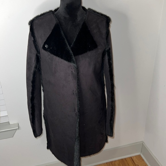 H&M faux suede coat faux fur lined soft winter cozy Sz 8 - Picture 2 of 9